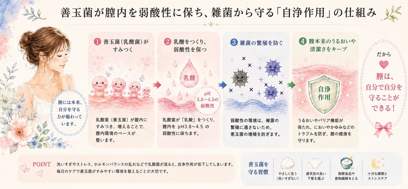 善玉菌が膣内を弱酸性に保ち雑菌から守る「自浄作用」の仕組み